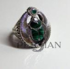 Перстень серебряный "Скарабей" с малахитом и зеленым агатом
