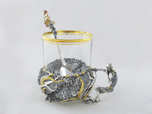 Серебряная чайная ложка "Золотая рыбка"