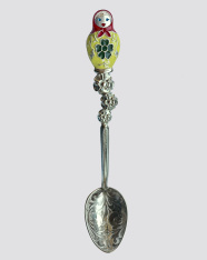 Серебряная ложка чайная с эмалью "Матрёшка"