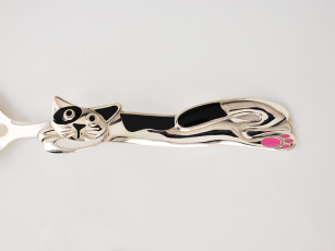 Серебряная ложка детская "Котик" с чёрной эмалью